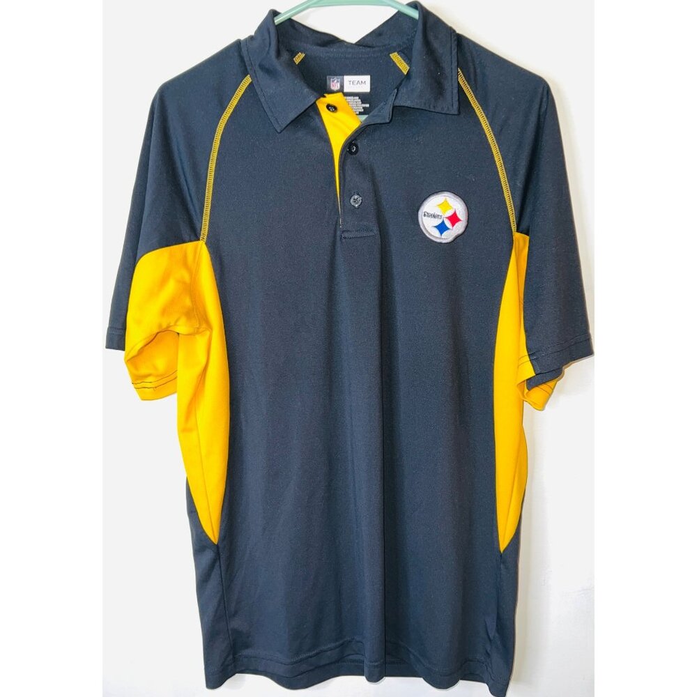 Pittsburgh Steelers NFL Team Apparel Polo Shirt Mens Medium Black & Yellow